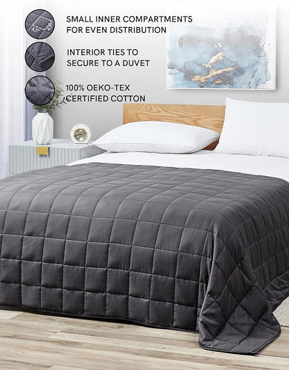 YnM Weighted Blanket — Heavy 100 Percent Oeko-Tex Certified Cotton Material with Premium Glass Beads (Dark Grey, 60''x80'' 17lbs), Suit for One Person(~160lb) Use on Queen/King Bed
