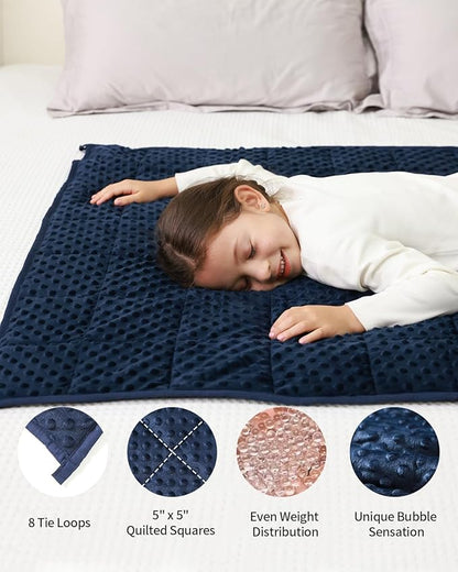 Mr. Sandman Weighted Blanket 3LBS 36 x 48 Inches, Minky Dots Heavy Blanket with Glass Beads, Soft and Cooling for School and Home, Navy Blue