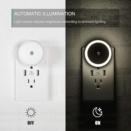 myCozyLite LED Night Light Plug in, Dusk to Dawn Sensor, Auto Dim, Energy Saving, Cool White, Nightlight Plug into Wall for Bathroom, Hallway, Kitchen, Stairway, Round, 2 Pack