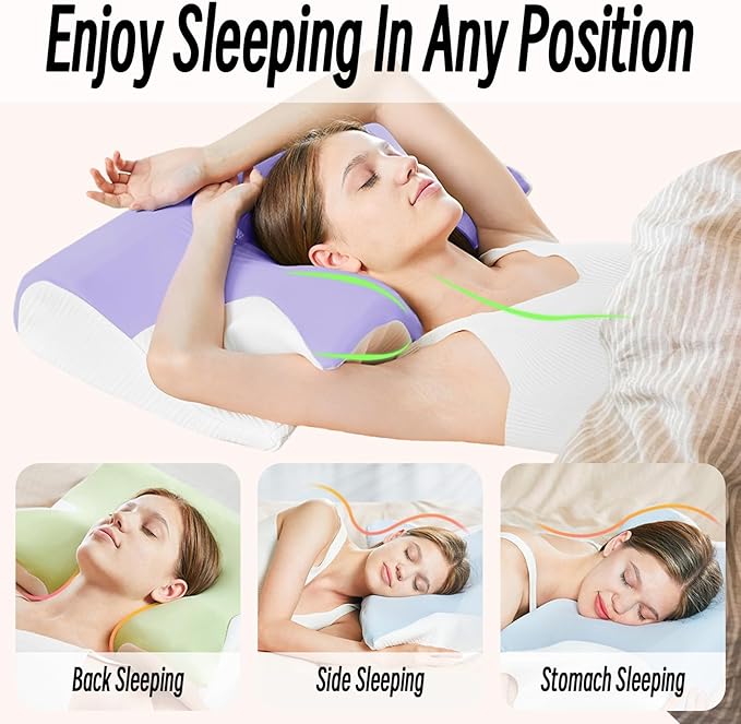Ornatera Pillow, Restrelief Premium Ergonomic Pillow, Cleshy Ergonomic Pillow Silk Pillowcase, Memory Foam Ergonomic Pillows for Sleeping, Adjustable Cervical Pillow Cozy Sleeping(Purple)