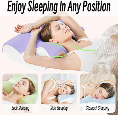 Ornatera Pillow, Restrelief Premium Ergonomic Pillow, Cleshy Ergonomic Pillow Silk Pillowcase, Memory Foam Ergonomic Pillows for Sleeping, Adjustable Cervical Pillow Cozy Sleeping(Purple)