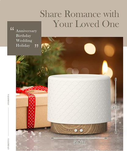 Essential Oil Diffuser, 280ml Ceramic Diffusers for Large Room, Ultrasonic Aromatherapy Diffuser with Cool Mist Humidifier, Quiet and Intelligent Oil Diffusers for Home,Office,Yoga,Bathroom