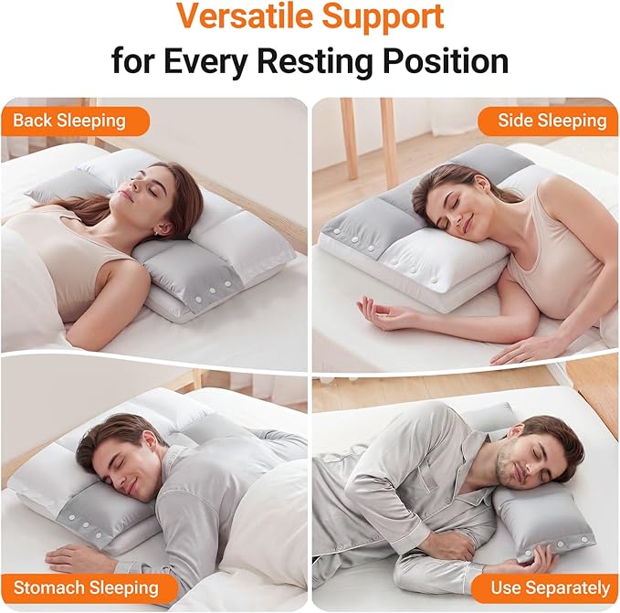 Cervical Neck Pillow with Dual Support Zones for Customizable Support, O-Shaped Memory Foam Cloud Pillow, Cradling Comfort without Ear Pressure, Bed Pillow for Back, Side, Stomach Sleepers, Soft Cover