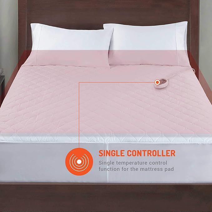Degrees Of Comfort Twin XL Heated Mattress Pad | Zone Heating Electric Bed Warmer W/Auto Shut Off | Fit Up to 15 Inch | 12.5ft Long Cord - 39x80 Inch, White