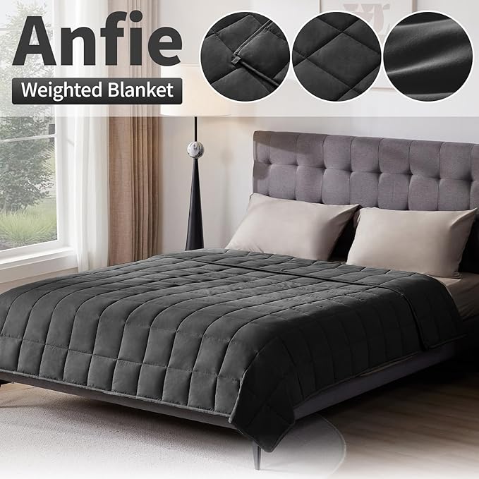 Weighted Blanket Twin Size (48"x72" 20lbs),Ultra Soft and Cozy Cooling Weighted Blanket Twin Size for Adult,Heavy Blanket with Machine Washable Soft Blanket, Black