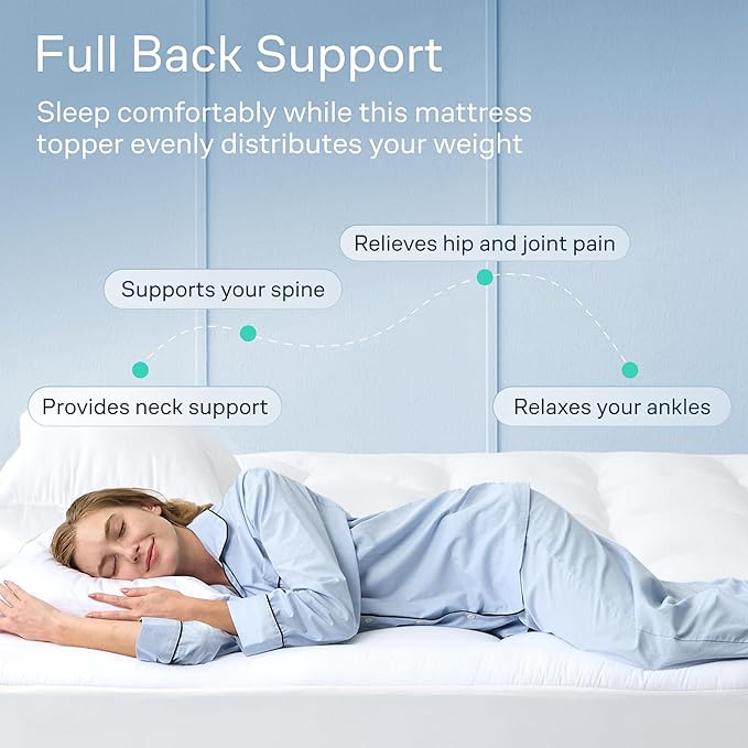 Cloud-Like California King Mattress Topper - 100% Cotton Top Mattress Pad for Back Pain Relief - Breathable & Naturally Cooling for Hot Sleepers, White