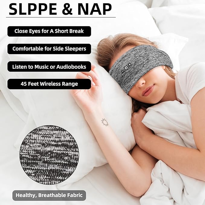 Sleeping Headphones Bluetooth Headband Headphones with Ultra-thin Speakers, Wireless Headband for Workout, Running, Yoga, Travel, Meditation-Dark Gray