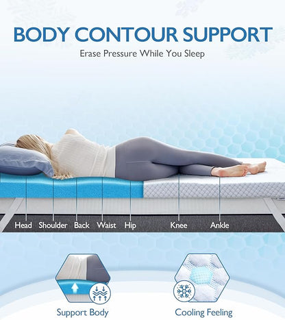 SINWEEK 3 Inch Queen Cooling Memory Foam Mattress Topper for Pressure Relief, Thick Bed Mattress Pad with Cooling Soft Cover and Adjustable Straps, CertiPUR-US Certified