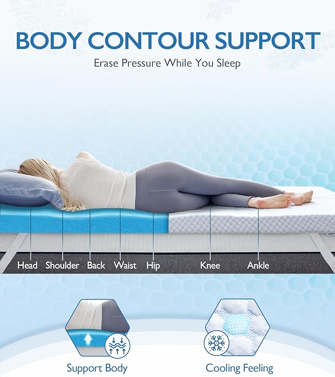 SINWEEK 1.5 Inch Twin Cooling Memory Foam Mattress Topper for Pressure Relief, Thick Bed Mattress Pad with Cooling Soft Cover and Adjustable Straps, CertiPUR-US Certified