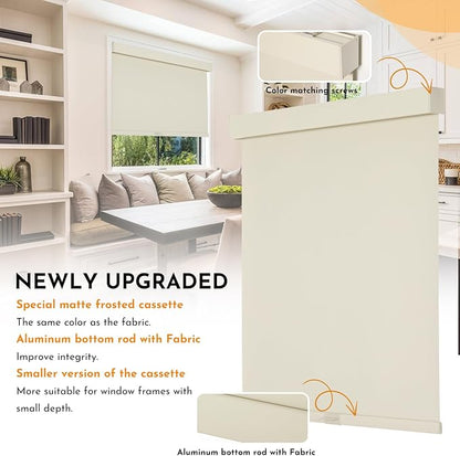 Persilux Blackout Roller Blinds for Indoor Windows, Cordless Roller Shades (Beige,34" W x 72" H) Thermal Insulated Fabric Window Shades & Blinds, UV Protection Shades for Home and Bedroom