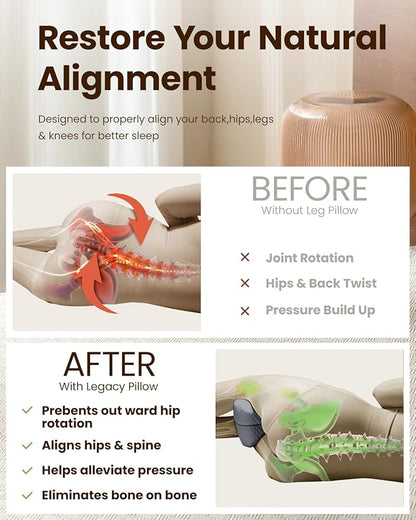Knee Pillow for Side Sleepers with Strap, Memory Foam Leg Pillow for Side Sleeping with Replacement of Cover, Leg Elevation Pillow for Relief Twisted Spine, Sciatica, Joint, Hip, Surgery Pain