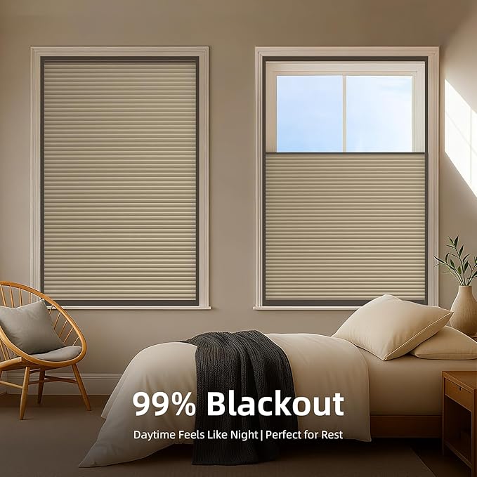 ZSTARR Motorized Skylight Shades Blackout Cellular Honeycomb Electric Blinds with Solar Panel Cordless Rechargeable with Remote for Roof and Slanted Windows Custom Size (Black Out Coffee)