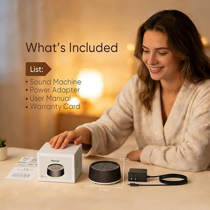 Kipcush White Noise Machine for Sleeping Baby & Adults – 26 Soothing Sounds, 8 Night Light Colors, Tap Control, Memory & Timer, Portable Sound Machine for Nursery, Bedroom & Travel