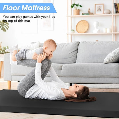 CYMULA Memory Foam Camping Mattress Pad,3inch Sleeping Pad for Camping,Non-Slip Bottom Floor Cot Car Mattress Bed with Retaining Portable Roll up Mattress Pad Mat for Travel Truck Guest Bed Tent