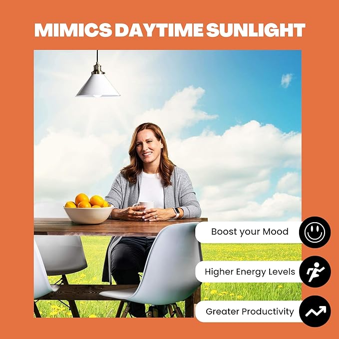 NorbSMILE Full Spectrum Light Bulb - Sunlike Premium A19 9W Wellness LED. Boosts Energy & Mood, Supports Circadian Rhythm, High Color Rendering, Imitates Sunlight Indoors, Energy Compliant (1-Pack)