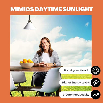 NorbSMILE Full Spectrum Light Bulb - Sunlike Premium A19 9W Wellness LED. Boosts Energy & Mood, Supports Circadian Rhythm, High Color Rendering, Imitates Sunlight Indoors, Energy Compliant (1-Pack)