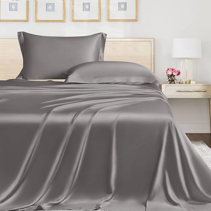 LINENWALAS Full Flat Sheet Only - Rayon Derived from Bamboo Silk Bed Sheet, Premium Breathable Cooling Sheet, Soft Top Sheet (Full, Light Grey)