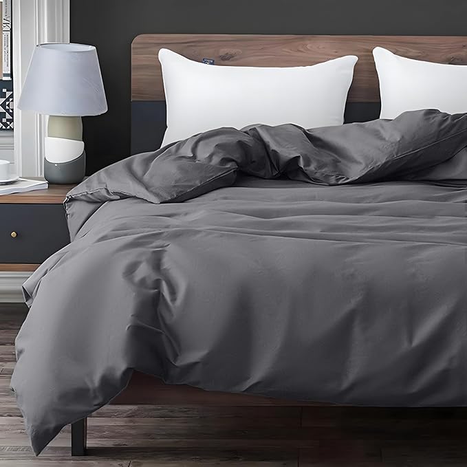 ZonLi 60"x80" Grey Duvet Cover, Oeko-texCertified 100% Cotton, Queen Size RemovableDuvet Cover for Weighted Blanket