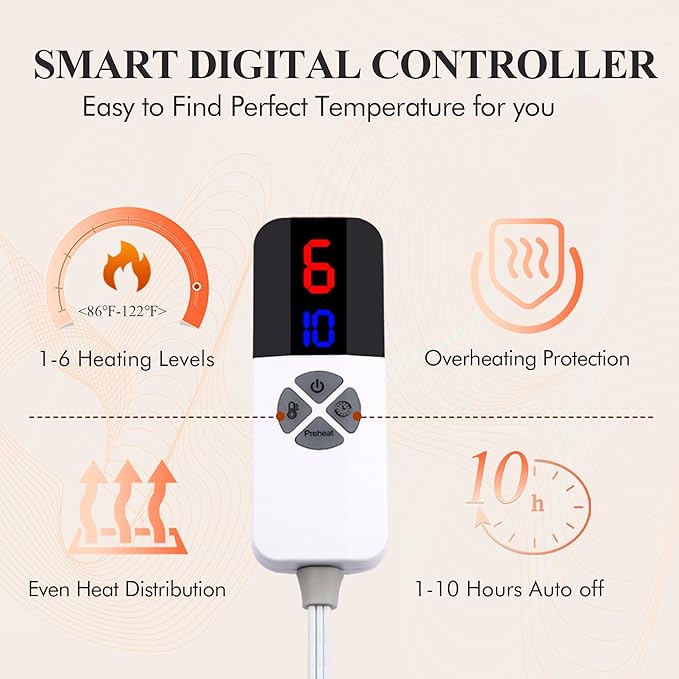 Electric Blanket Full Size, Super Soft Cozy Upgraded Flannel Heated Blanket with 6 Heating Levels & 1-10 Hours Auto Off, Heating Blanket for Home Office, Machine Washable, 72" x 84", Burgundy