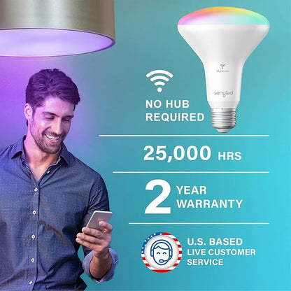 Sengled Smart Light Bulbs, Updated FFS Smart Bulb That Work With Alexa, Google, Smart Recessed Light Bulbs 65W Equivalent, 7.5W, Color Changing Light Bulb, 2.4GHz WiFi Only, No Hub Required, 2 Pack