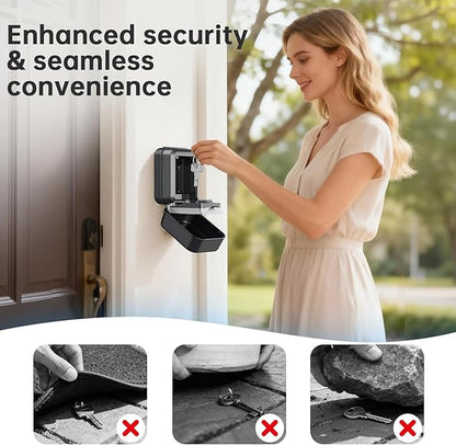 Smart Key Lock Box - Bluetooth APP(Tuya APP) Control & PIN Code, IP65 Weatherproof Wall Mounted Lock Box for Airbnb, Realtor, Home Office, Holds 5 Keys+3 Access Cards