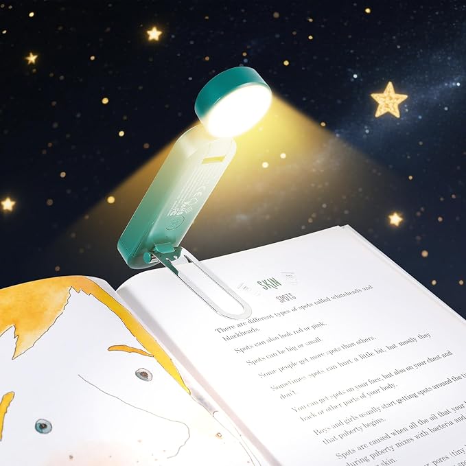 VAVOFO USB Rechargeable Book Light, Blue Light Blocking, Amber Light Clip On Bookmark Shaped Reading Light, Eye Care 6 LEDs Book Light for Bookworms Reading in Bed with 9 Lighting Modes (Dark Green)