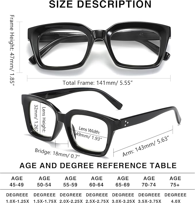Readers for Women Oprah Style Square Reading Glasses with Spring Hinge Blue Light Blocking for Men Ladies