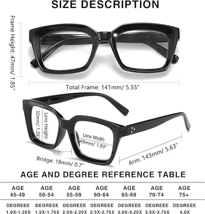 Readers for Women Oprah Style Square Reading Glasses with Spring Hinge Blue Light Blocking for Men Ladies