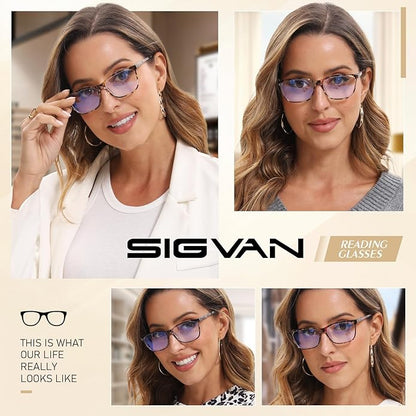 SIGVAN Ladies Reading Glasses Blue Light Blocking Spring Hinge Fashion Pattern Print Eyeglasses for Women