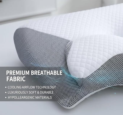 Sleep Apnea Pillow, Relief Technology Pillow, Premium Memory Foam Cervical Pillows for Neck Pain Relief, Neck Support Ergonomic Pillows for Side, Back, Stomach Sleeper