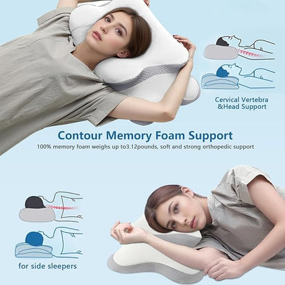 Ergonomic Pillow for Sleep Apnea, Neck Pain, and Snoring Relief | Cervical Neck Pillow for Side Sleepers | Orthopedic Memory Foam with Ergonomic Support, White