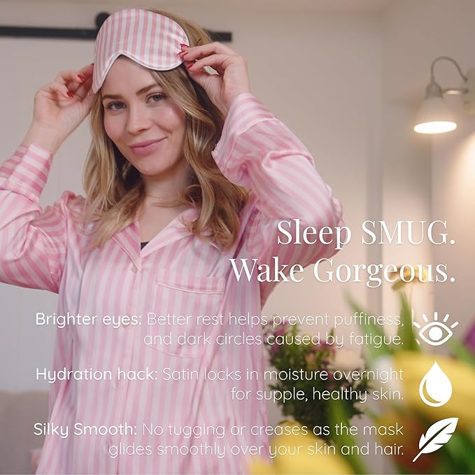 SMUG Satin Sleep Mask - Travel, Night Shift, Sleeping Eye Mask for Women & Men - Soft to Nourish Skin, & Reduce Dark Circles - Deep Dream Sleep Aid Eye Cover to Block Out Light - Candy Shop