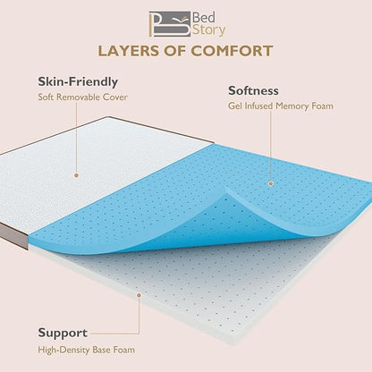BedStory 4 Inch Memory Foam Mattress Topper Twin Size - Gel Infused Foam Bed Toppers Pressure Relief & Deep Sleep, Plush Washable Cover, CertiPUR-US Certified