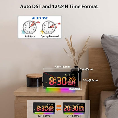 120db Super Loud Alarm Clocks for Heavy Sleepers adults , 15 Wake Up Sounds Alarm Clock for Heavy sleepers , 7 Color Night Light, Dynamic RGB Color , 0-100% Dimmer, Snooze, DST , Large LED Display