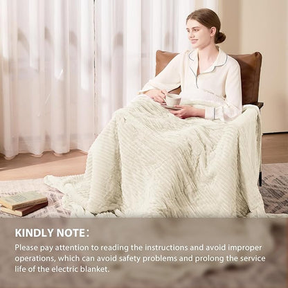 Homemate Heated Blanket Electric Throw - 50"x60" Heating Blanket Throw 1/2/4/6/8 Hours Auto-Off 10 Heat Levels Over-Heat Protection Soft Flannel Sherpa ETL Certification