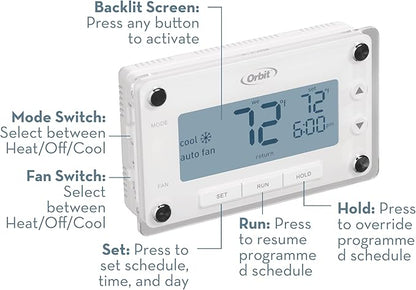 Orbit 83521 Clear Comfort Programmable Thermostat with Large, Easy-to-Read Display, White
