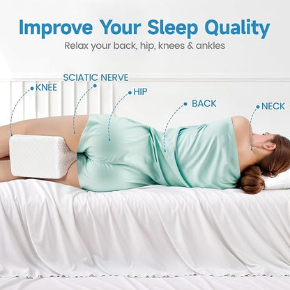 Memory Foam Knee Pillow for Side Sleepers, Support Leg Pillow for Side Sleeping, Smooth Spine Alignment Pillow, Cushion for Hip, Back, Sciatica, Knee, Joints Pain Relief, White, X-Large