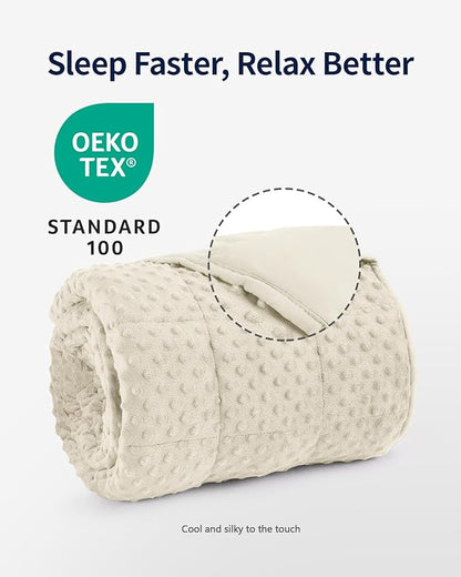 Mr. Sandman Weighted Blanket for Adults, Minky Dots Heavy Blanket for Women, Man Sleeping and Calm, Soft and Cozy Cooling Weighted Throw Blankets, Machine Washable, 48 x 72in, 15 lbs, Ivory