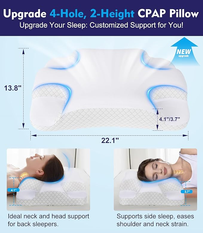 Deep Sleep CPAP Pillow for Side Sleeping for All CPAP Masks Users to Reduce Air Leaks & Masks Pressure: Neck Support Pillows for Neck Pain Relief - Cooling Memory Foam Pillow Side Back Stomach Sleeper