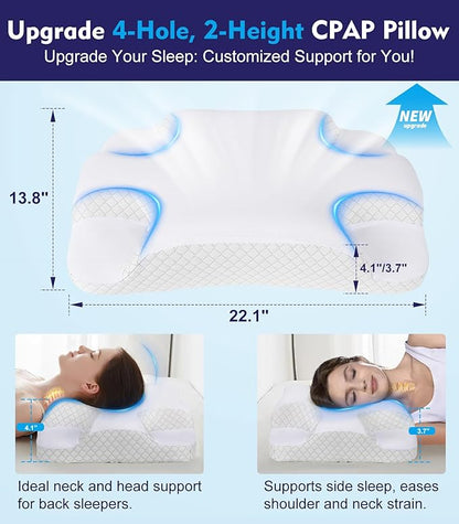 Deep Sleep CPAP Pillow for Side Sleeping for All CPAP Masks Users to Reduce Air Leaks & Masks Pressure: Neck Support Pillows for Neck Pain Relief - Cooling Memory Foam Pillow Side Back Stomach Sleeper