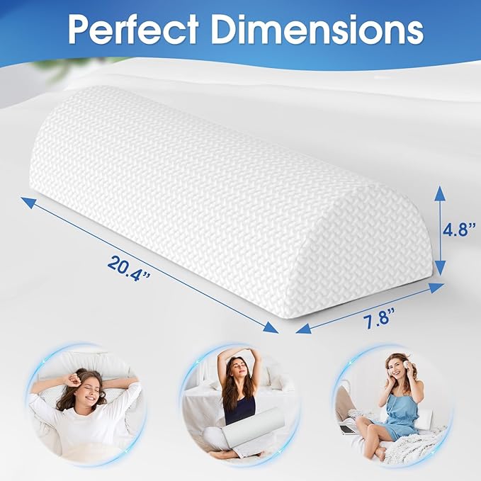 2 Pack Knee Pillow for Back Sleeping Memory Foam Half Moon Bolster Pillow for Legs, Under Knee Support, Ankle & Foot Comfort Orthopedic Pillow for Side Sleepers, White