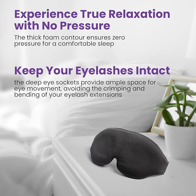 3D Sleep Mask - Light Blocking Silk Sleeping Mask for Men and Women with Deep Eye Socket, Eyelash Protector Sleep Mask - Premium Foam, Adjustable Eye Mask with Silky Pouch