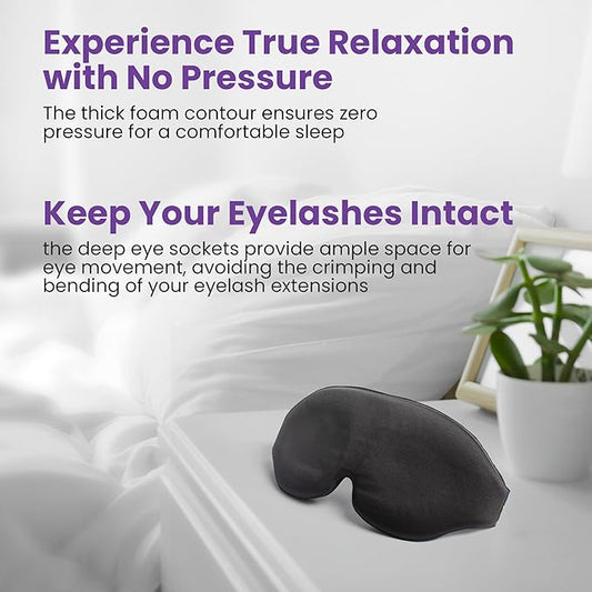 3D Sleep Mask - Light Blocking Silk Sleeping Mask for Men and Women with Deep Eye Socket, Eyelash Protector Sleep Mask - Premium Foam, Adjustable Eye Mask with Silky Pouch
