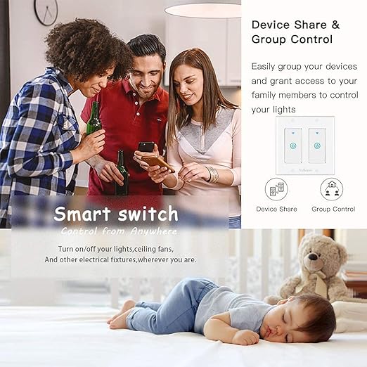WiFi Smart Light Switch Vilbetor 2 Gang Support Alexa 2 Pole Voice Control Wifi Wall Switch