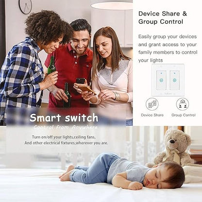 WiFi Smart Light Switch Vilbetor 2 Gang Support Alexa 2 Pole Voice Control Wifi Wall Switch