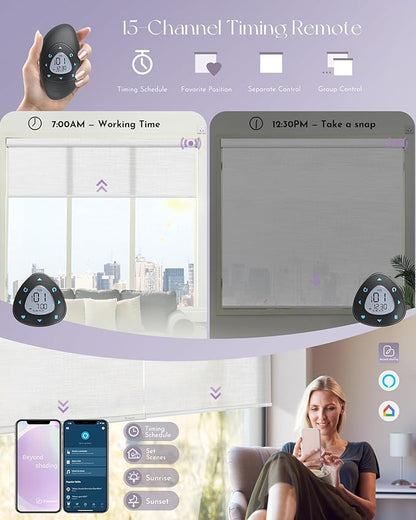 Graywind Motorized Light Filtering Shades Compatible with Alexa Google Hardwired WiFi Smart Half Shading Remote Control Automated Blinds Electric Window Shades, Custom Size (Mixwave Grey)