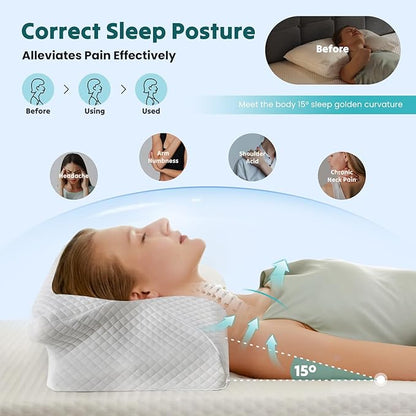 Sweetcrispy Memory Foam Cervical Pillow, 2 in 1 Ergonomic Contour Orthopedic Pillow for Neck Pain, Contour Side Sleeper for Adults, Orthopedic Neck Support for Back Stomach Sleepers, White
