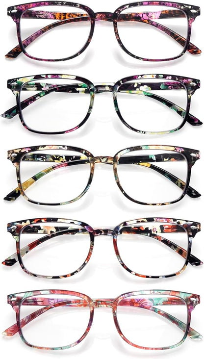 5 Pack Reading Glasses Blue Light Blocking for Women,Computer Readers with Spring Hinge