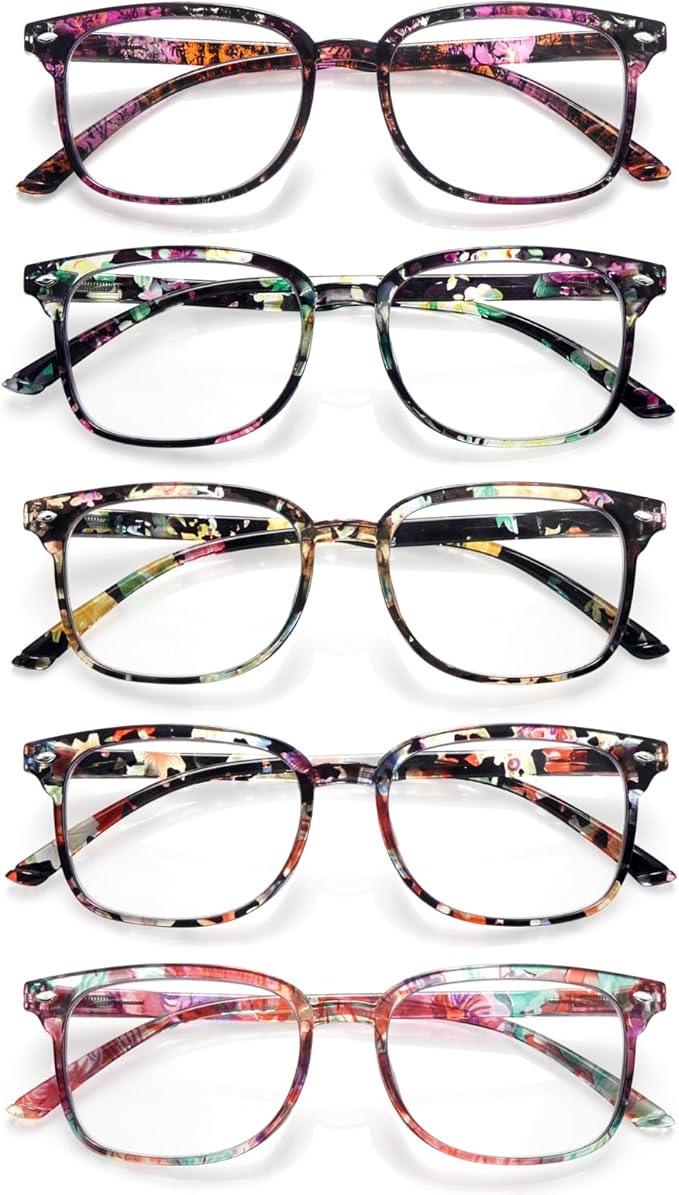 5 Pack Reading Glasses Blue Light Blocking for Women,Computer Readers with Spring Hinge