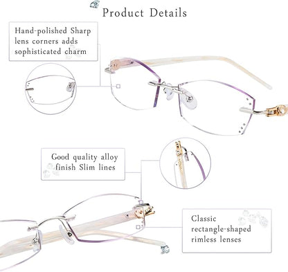 LifeArt Blue Light Blocking Glasses,Computer Reading Glasses,Rimless Frame Tinted Lens with Diamond,Stylish for Women (+1.00 Magnification)